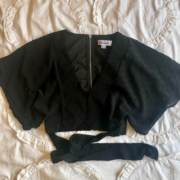 Princess Polly black v neck tie back crop top set - Picture 4 of 4